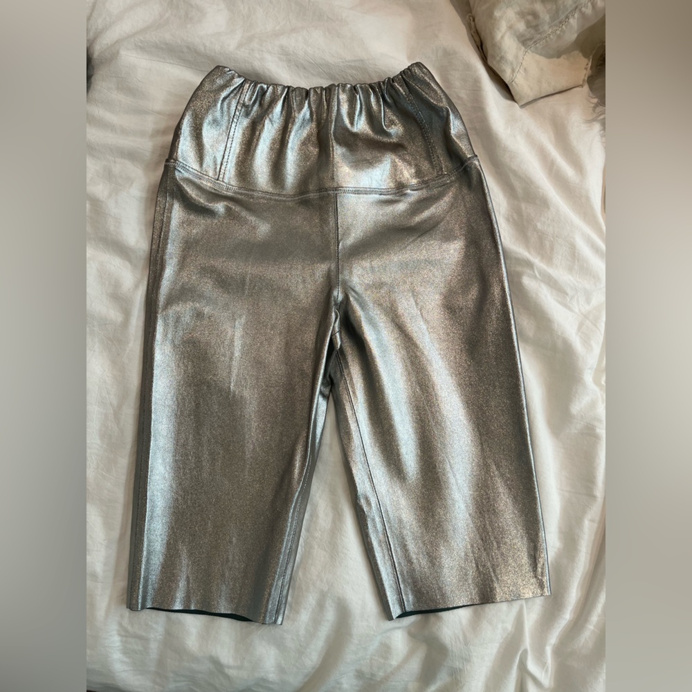 ALLSAINTS Cora Gunmetal Silver Leather Bike Shorts NWT